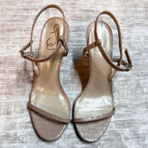 Sam Edelman Women’s 9 Tan Nude Croc Print Ankle Strap Round Toe High Heels - Image 2