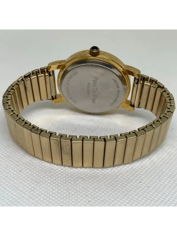 Paul Du Pree women’s gold tone watch black dial crystals 37mm quartz running - Image 5
