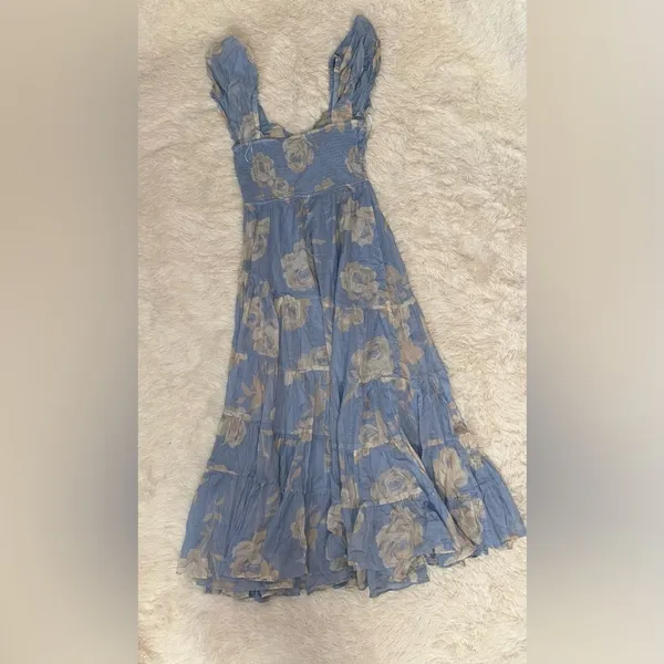 NWOT Free People Sundrenched Floral Tiered Maxi sky blue combo Sundress sz M - Image 4