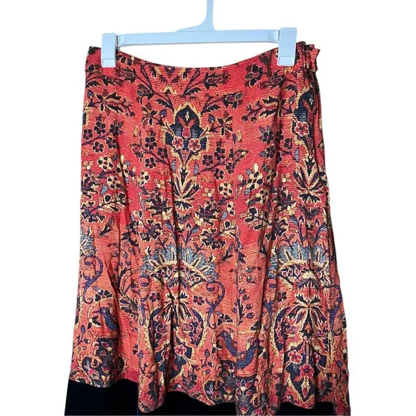 Soft Surroundings Women’s Skirt Orange Midi Boho Baroque‎ Velvet Hem SIze L - Image 2