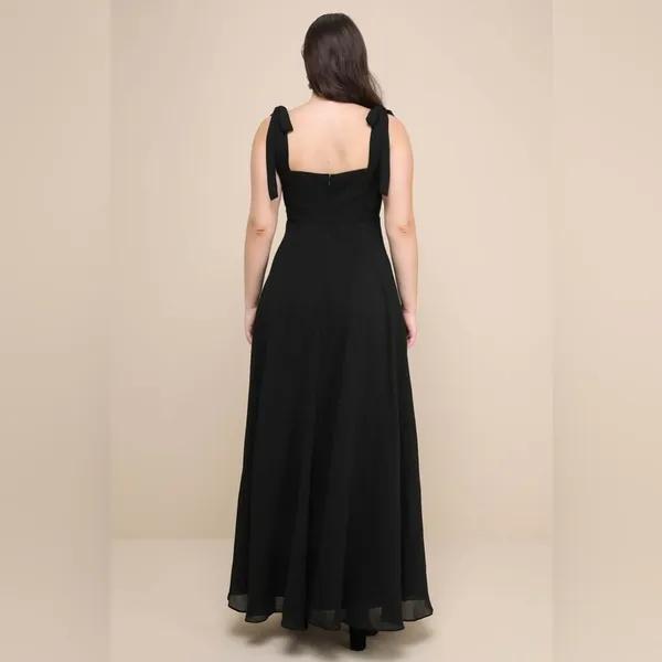 LULU’S Love Me Forever Black Tie Strap Square Neck Maxi Dress - Image 3