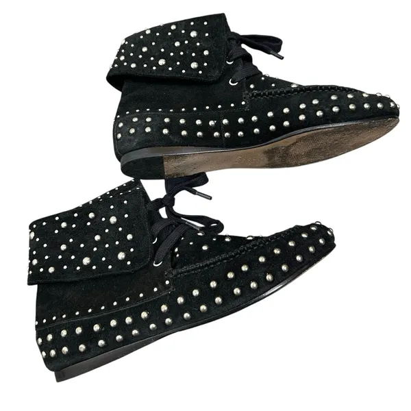 Schutz Evie Suede Studded Moccasin Boots Women's Black Size 7 B - Image 4