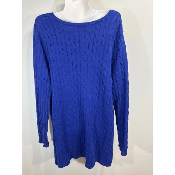 Lauren Ralph Lauren Royal Blue Cable Knit‎ V Neck Tunic Sweater Women's Size XL - Image 5