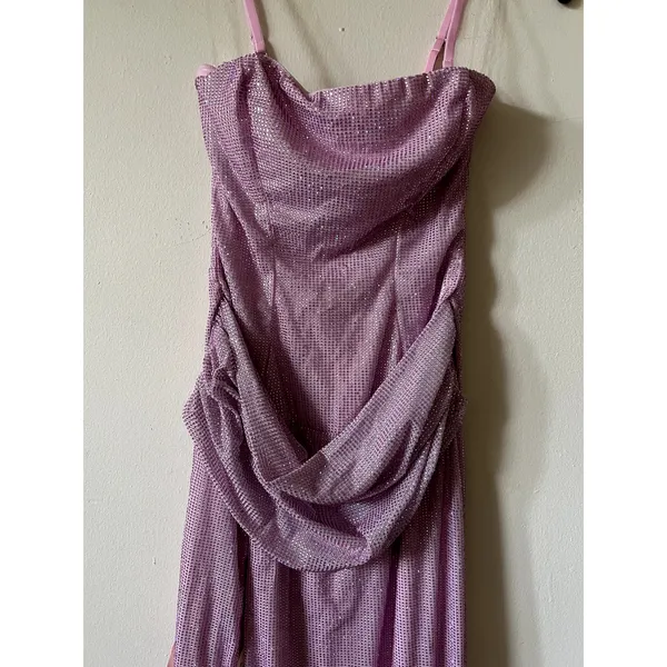 Oh Polly La Rochette Embellished Bandeau Cowl-Waist Maxi Dress Lavender Size 4 - Image 7