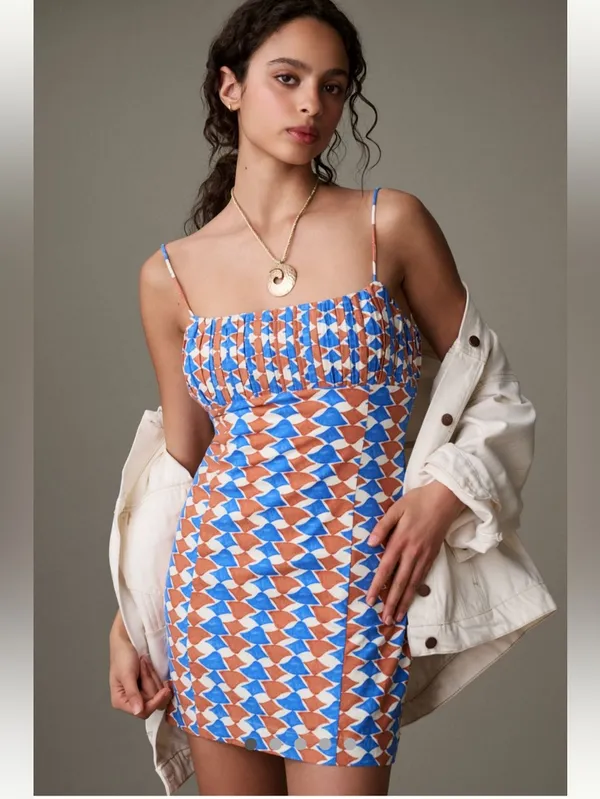 Anthropologie Maeve Ophelia Linen Mini Dress Resort Vacation Geo Print 6 - Image 13
