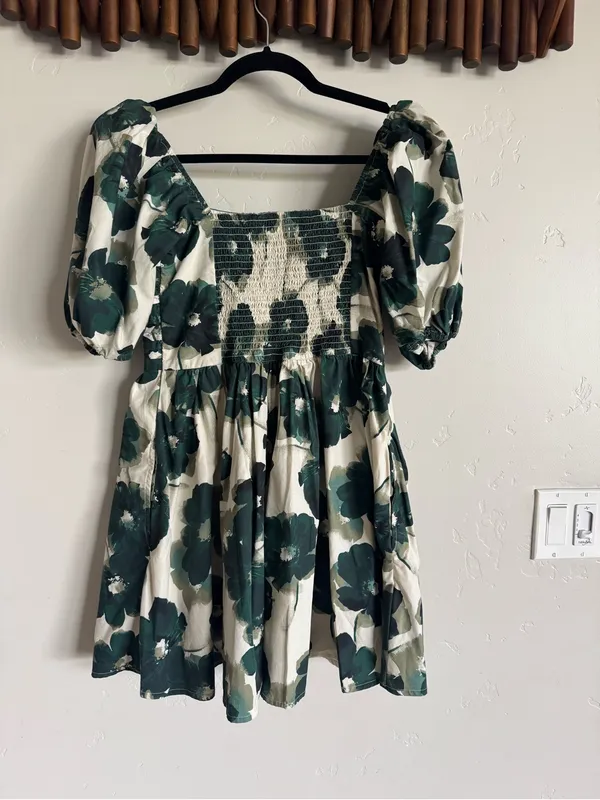 Abercrombie & Fitch Emerson Poplin Green Floral Mini Dress size medium - Image 9