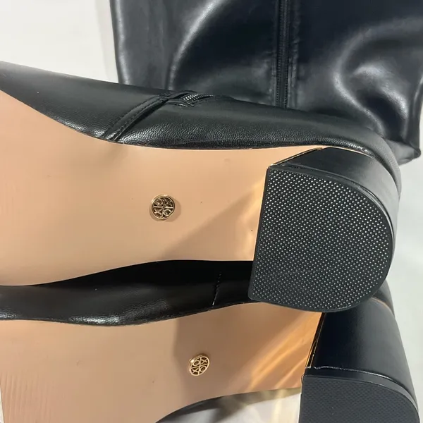Xoxo Kendal Leather Tall Boot With Gold Heel Accent Zip Women Sz 10m Black New - Image 10