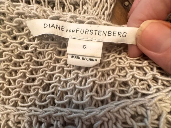 Diane Von Furstenberg Silver Metallic Open Knit Boat Neck Long Sleeve Sweater - Image 6