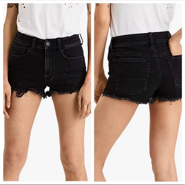 American Eagle Womens Black Super Stretch X Hi Rise Crochet Accent Short Size 4 - Image 2