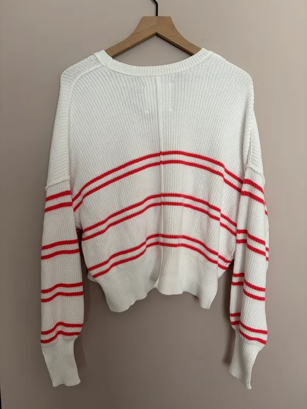 NWT Aerie Beyond Cropped Sweater White Stripes - Image 3