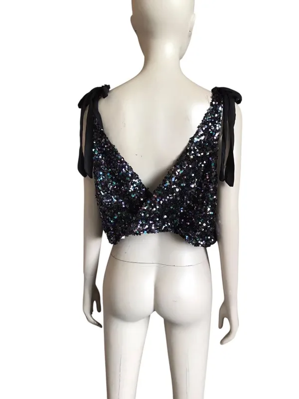 Free People Black Sequin Crop Top - Image 4
