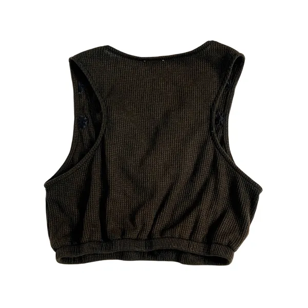 POL Embroidered Floral Cropped Vest Size Small Brown Black Boho Y2K - Image 3