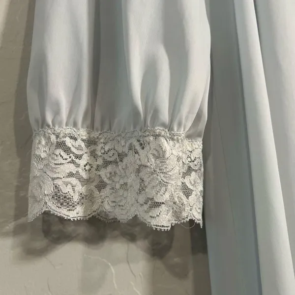 Vintage Shadowline Baby Blue Lace Trim Nylon Robe Small Long Grannycore Lingerie - Image 4