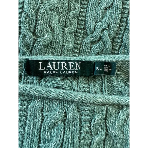 Lauren Ralph Lauren 100% Cotton Green Cable Knit Long Sleeve Pullover Sweater - Image 7