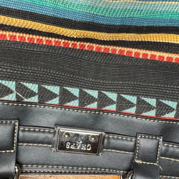 Chaps Black Faux Leather Woven Southwestern Multi Color Stripe‎ Shoulder Bag - Image 3