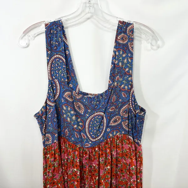 Natural Life XL Tricia Maxi Dress Blue Paisley Red Floral Boho Cottagecore‎ 1836 - Image 4