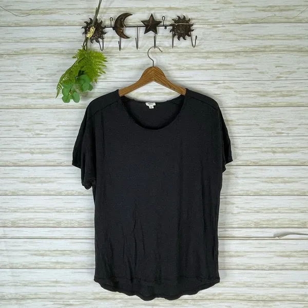 Aritzia Wilfred Dark Charcoal Slouchy Raw Hem Tee - Image 2