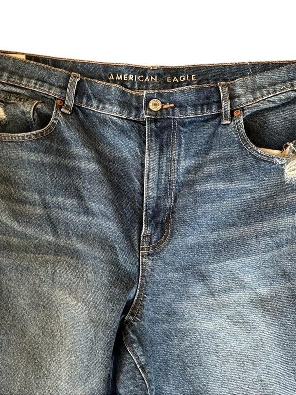 American Eagle High Rise Stovepipe Wide Leg Cuffed Jean 16X31” Stretch Med Blue - Image 3