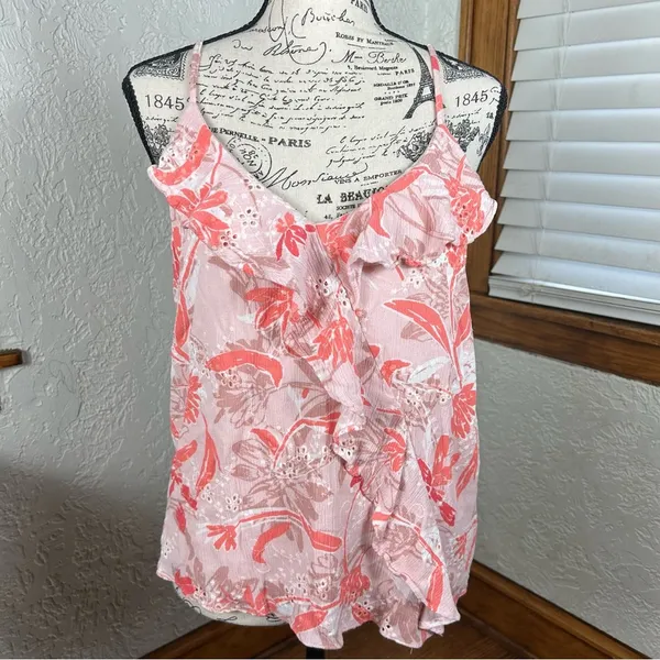 Miss Me | Tropical Floral Ruffled Racerback Tank Top Size M - Image 3