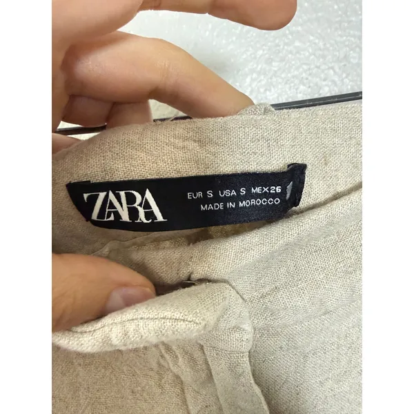 Zara Womens High Waisted Linen Blend Pleated Bubble‎ Hem Shorts Beige Size S - Image 4