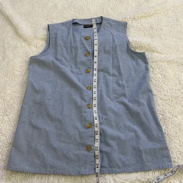 Vintage Linen Button Down Top Womens XL Crochet Collar Cottage Coastal Eyelet - Image 4