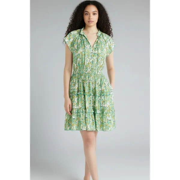 Scoop Womens Dress Sz XS Blurred Ikat Satin Ruffle Mini Cap Sleeve Cottagecore - Image 2