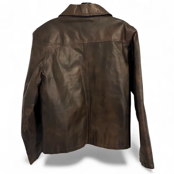 KC Collections Leather Jacket Brown Small Button Up - Image 2