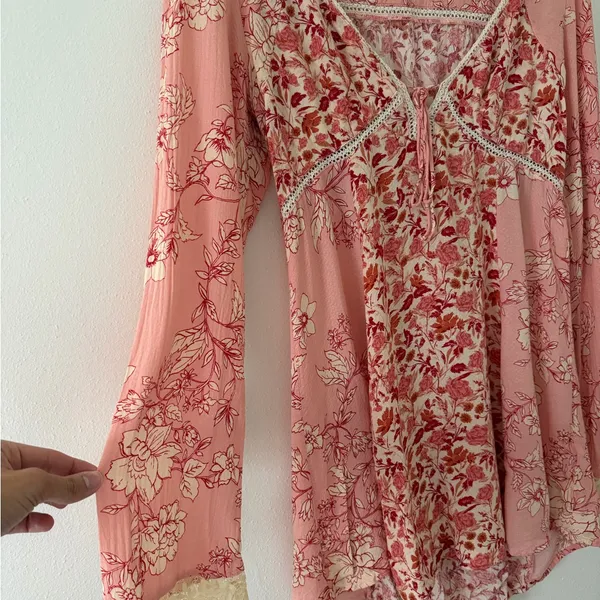 Free People Coquette Odette Fairycore Floral Printed Bell Sleeve Tunic medium - Image 5