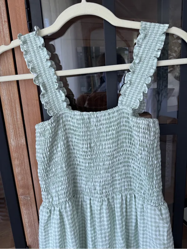 Altar’d State gingham smock maxi dress midi ruffle tiered nap sage mint - Image 3