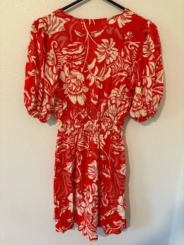Abel The Label Red and White Floral Puff Sleeve Mini Dress - Image 3