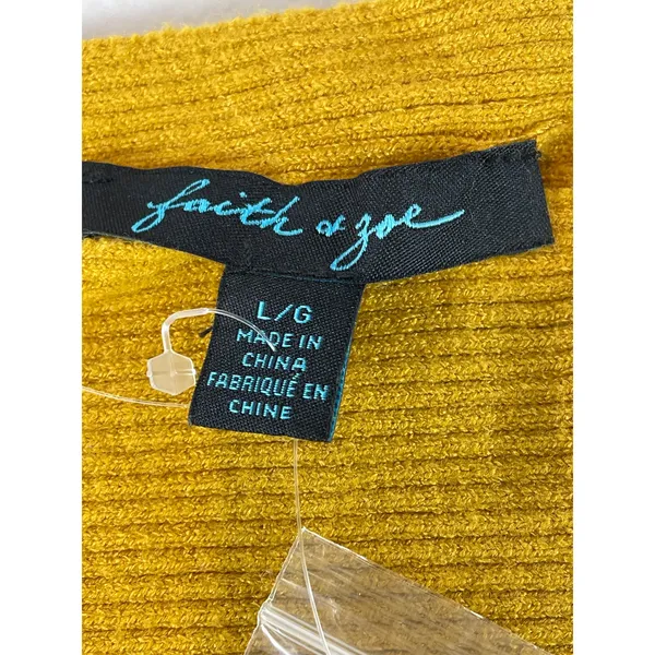 Faith + Zoe Sweater Size L Golden Yellow Ribbed Raglan Sleeve Button Detail NWT - Image 2