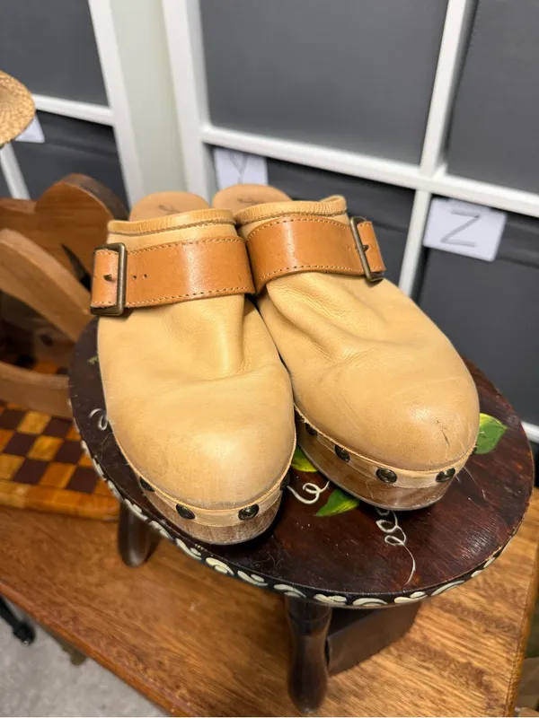 Free People Culver City Clog Leather Tan Clog Mules with Buckle - Image 2