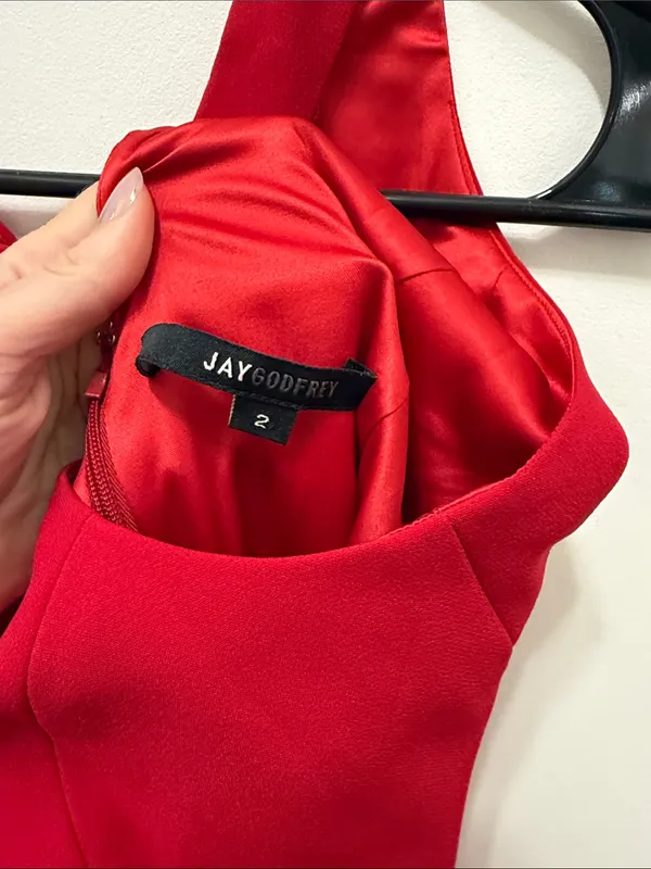 Jay Godfrey Red Maxi Dress Size 2 Sleeveless V Neck Back Zip Evening Gown - Image 3