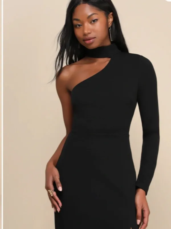 LULU's Prom Wedding Sexy Chic Modern Minimalistic Chic Elegant One Shoulder Maxi - Image 4