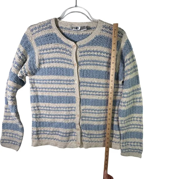 Paul Harris Design Ramie Cotton‎ Crochet Cardigan Womens Small Blue Cottagecore - Image 6