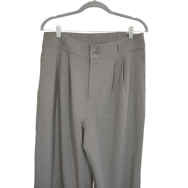 Halara Size Large Pants High Rise Waisted Wide Leg Pleated Trousers Taupe Gray - Image 2