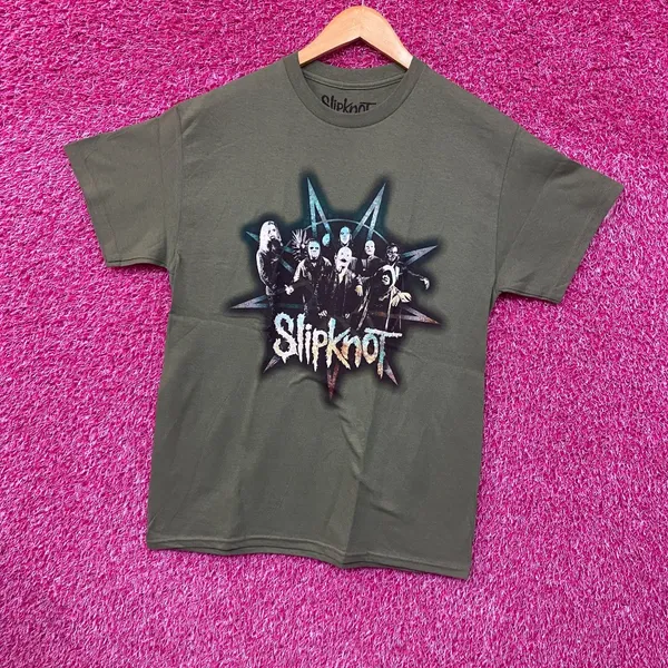 Slipknot Band Group Portrait Star Crest Green T-Shirt Large - Image 3