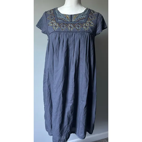 Holding Horses Vintage Anthropologie Blue Cotton Cottagecore Boho Babydoll Dress - Image 2