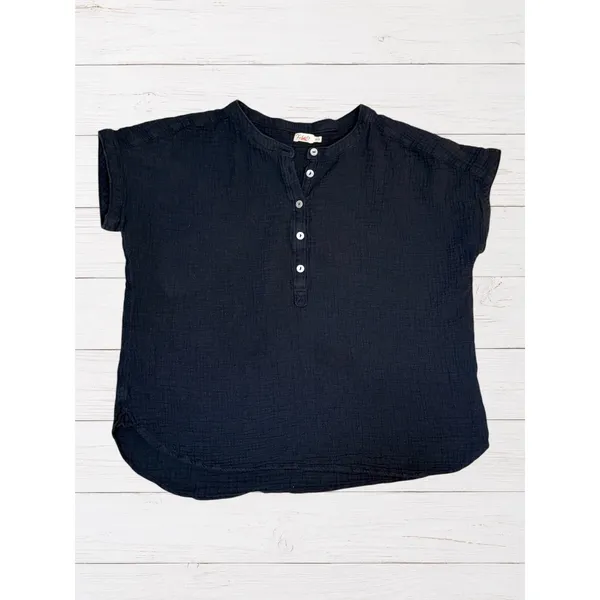 Faherty Desmond Dream Cotton Gauze Top Navy XS Organic Cotton Minimalist - Image 2
