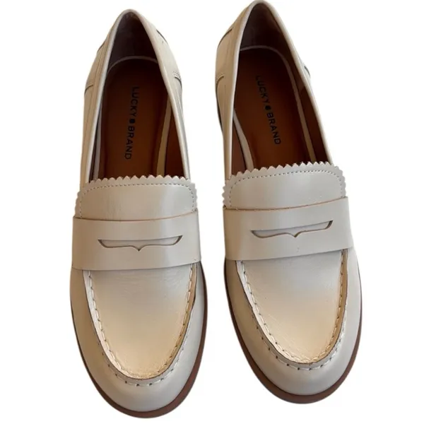 Like New Lucky Brand Leather Floriss Loafers Cream Size 7 - Image 2