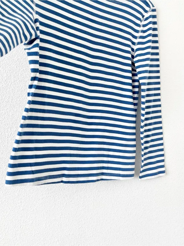 J.McLaughlin Blue White Striped Cotton Boat Neck Long Sleeve Top - Image 5