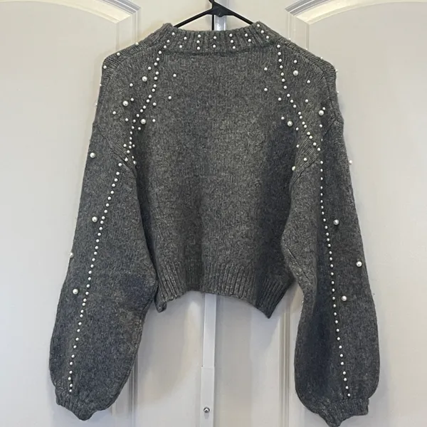 ZARA Pearl Embellished Cropped Sweater - Image 6