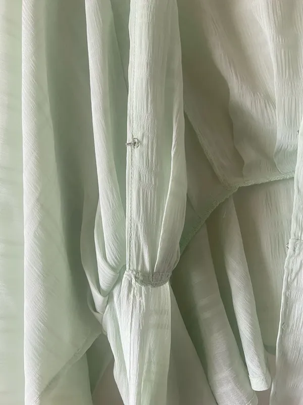 Buckle Light Green V-Neck Peplum Blouse - Women - Image 3