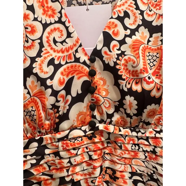 Anany Paisley Maxi Dress Orange Black Long Sleeve Medium Boho Wedding Guest‎ NWT - Image 11