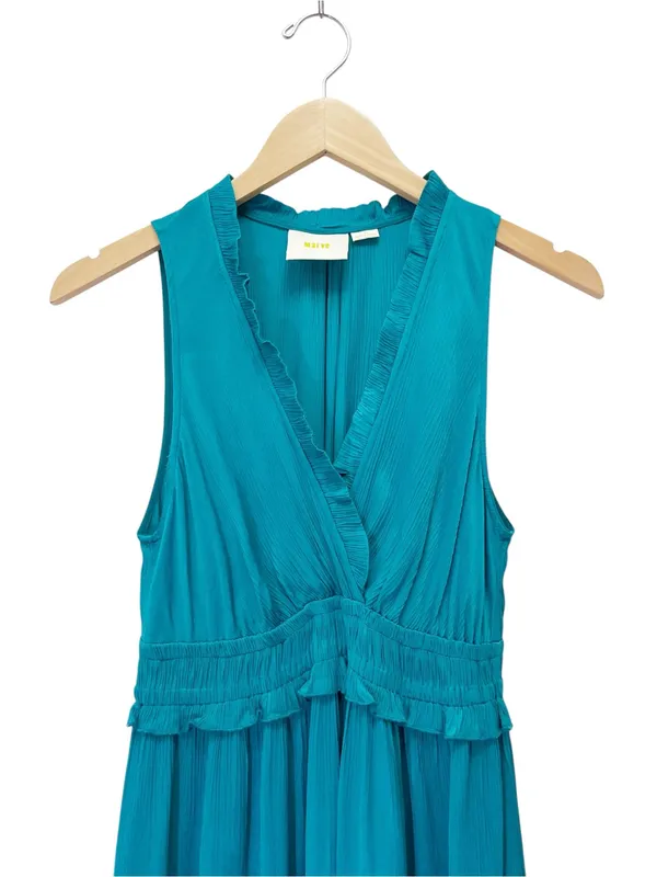 Maeve La Habana Dress Small Turquoise Ruffle V Neck Midi Curve Hem Anthropologie - Image 4