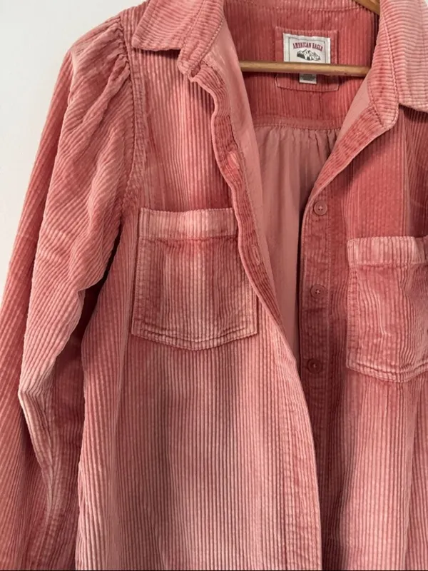 American Eagle Outfitters Pink Corduroy Button-Up Jacket EUC - Image 3