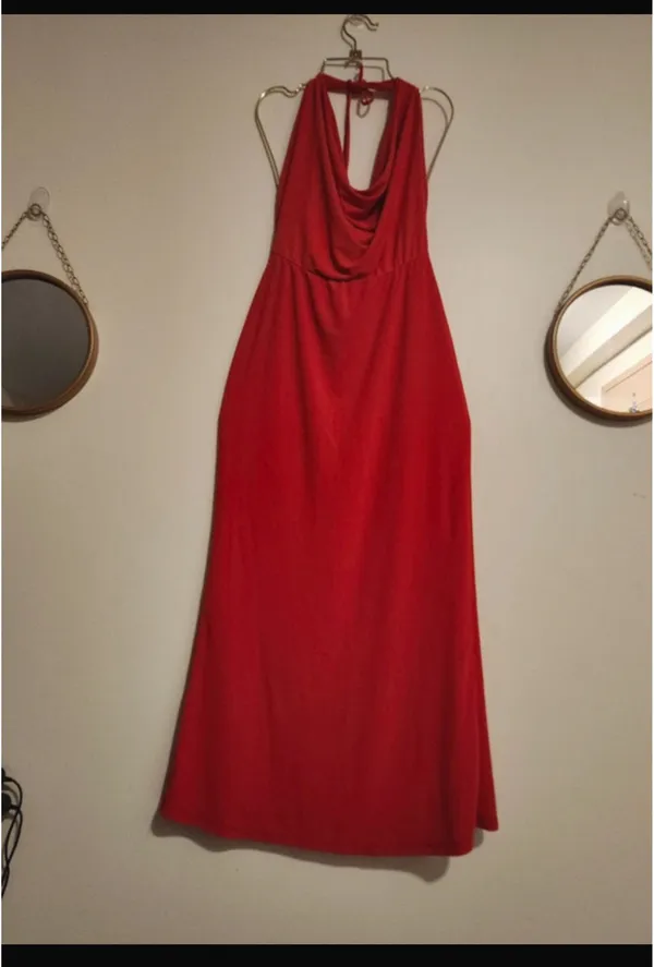 Zara Red Cowl-Neck Halter Maxi Dress - Image 4