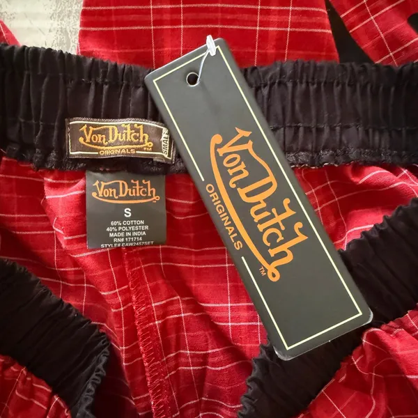 NWT Von Dutch Red Plaid Lounge Pants Y2K Logo Button Fly Pajama Bottoms Sz S - Image 3