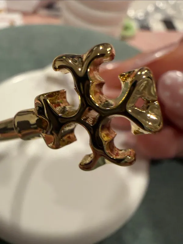 Tory Burch | Gold Plated Logo & Mother of Pearl Heart Bangle | Medium - Image 4