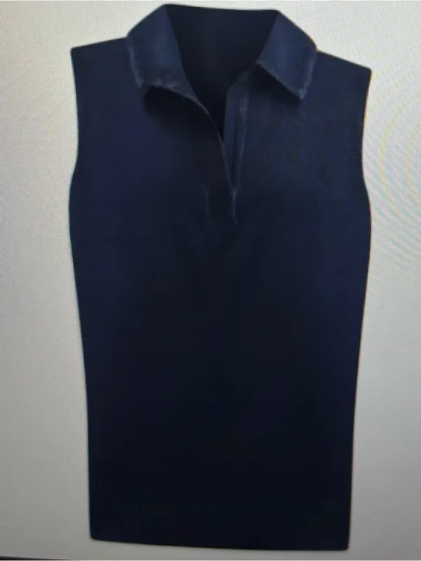 Chico's Navy Blue Denim Look Sleeveless Collared V-Neck Tunic Size 4 (20/22-XXL) - Image 8